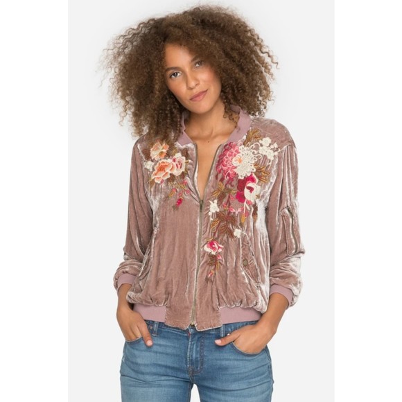 Johnny Was Jackets & Blazers - Johnny Was Velvet Chrys Bomber Jacket Embroidered Mauve Size Small